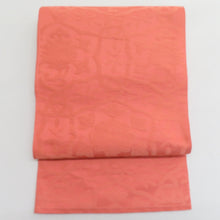 画像をギャラリービューアに読み込む, 袋帯 洒落袋帯 コラールオレンジ色 唐草花模様 六通柄 正絹 仕立て上がり 着物帯 長さ440cm