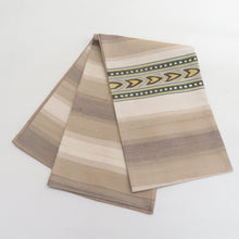 画像をギャラリービューアに読み込む, 袋帯 両端未仕立て 金糸銀糸 矢羽根模様 お太鼓柄 ベージュ色x緑色x茶色 正絹 着物帯 長さ432cm