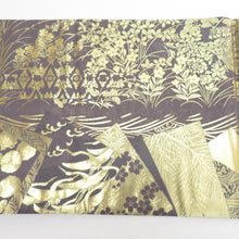 画像をギャラリービューアに読み込む, 袋帯 切嵌模様 金糸銀糸 ゴールドx紫色x多色 六通柄 正絹 仕立て上がり 着物帯