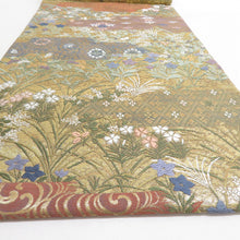 画像をギャラリービューアに読み込む, 袋帯 切嵌模様 金糸銀糸 ゴールドx紫色x多色 六通柄 正絹 仕立て上がり 着物帯