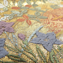 画像をギャラリービューアに読み込む, 袋帯 切嵌模様 金糸銀糸 ゴールドx紫色x多色 六通柄 正絹 仕立て上がり 着物帯