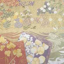 画像をギャラリービューアに読み込む, 袋帯 切嵌模様 金糸銀糸 ゴールドx紫色x多色 六通柄 正絹 仕立て上がり 着物帯