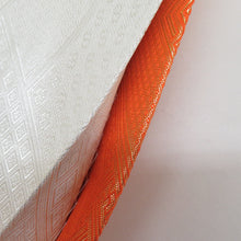 Load image into Gallery viewer, 袋帯 佐賀錦 金糸銀糸 菱型模様 リバーシブル オレンジ色x白色 全通柄 正絹 仕立て上がり 長さ448cm