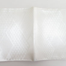 Load image into Gallery viewer, 袋帯 佐賀錦 金糸銀糸 菱型模様 リバーシブル オレンジ色x白色 全通柄 正絹 仕立て上がり 長さ448cm