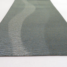 画像をギャラリービューアに読み込む, 袋帯 洒落袋帯 よろけ縞模様 六通柄 緑色x薄緑色 金糸 余り布付き 正絹 仕立て上がり 長さ440cm