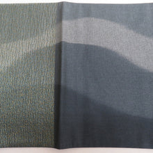 画像をギャラリービューアに読み込む, 袋帯 洒落袋帯 よろけ縞模様 六通柄 緑色x薄緑色 金糸 余り布付き 正絹 仕立て上がり 長さ440cm