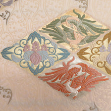 Load image into Gallery viewer, 袋帯 金糸 唐織 菱型に鳳凰模様 ベージュxゴールドx多色 六通柄 正絹 仕立て上がり 長さ440cm