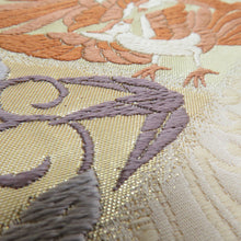 Load image into Gallery viewer, 袋帯 金糸 唐織 菱型に鳳凰模様 ベージュxゴールドx多色 六通柄 正絹 仕立て上がり 長さ440cm