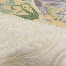 Load image into Gallery viewer, 袋帯 金糸 唐織 菱型に鳳凰模様 ベージュxゴールドx多色 六通柄 正絹 仕立て上がり 長さ440cm