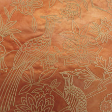 画像をギャラリービューアに読み込む, 袋帯 洒落袋帯 相良刺繍 お太鼓柄 花鳥紋様 オレンジ色x黄色 正絹 仕立て上がり 長さ432cm