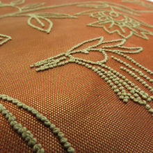 画像をギャラリービューアに読み込む, 袋帯 洒落袋帯 相良刺繍 お太鼓柄 花鳥紋様 オレンジ色x黄色 正絹 仕立て上がり 長さ432cm