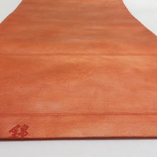 画像をギャラリービューアに読み込む, 袋帯 洒落袋帯 相良刺繍 お太鼓柄 花鳥紋様 オレンジ色x黄色 正絹 仕立て上がり 長さ432cm