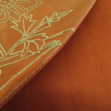 画像をギャラリービューアに読み込む, 袋帯 洒落袋帯 相良刺繍 お太鼓柄 花鳥紋様 オレンジ色x黄色 正絹 仕立て上がり 長さ432cm