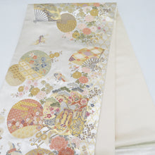 画像をギャラリービューアに読み込む, 袋帯 西陣織 瀞銀錦 長嶋成織物 六通柄 金糸銀糸 御所車に吉祥模様 正絹 仕立て上がり 長さ448cm