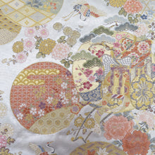 画像をギャラリービューアに読み込む, 袋帯 西陣織 瀞銀錦 長嶋成織物 六通柄 金糸銀糸 御所車に吉祥模様 正絹 仕立て上がり 長さ448cm