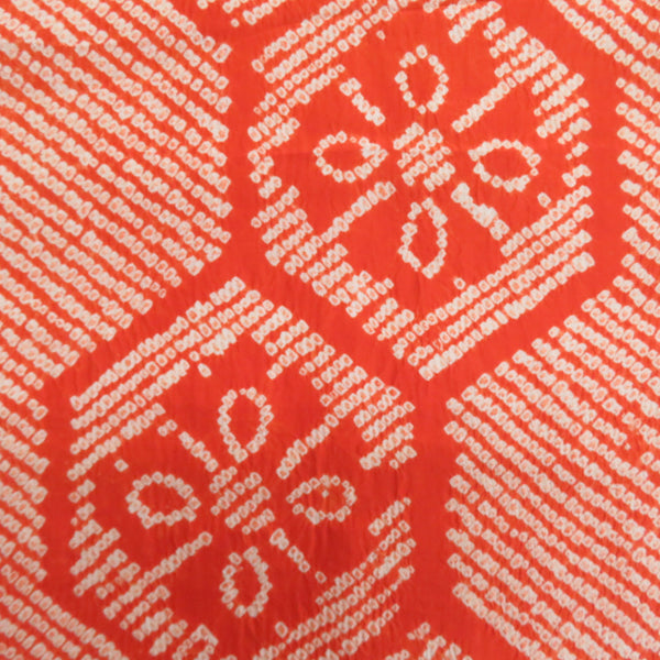 名古屋帯 アンティーク 茜染 絞り 亀甲に花模様 オレンジ 仕立て上がり