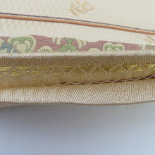 画像をギャラリービューアに読み込む, 袋帯 西陣織 じゃらく 横縞に更紗模様 クリーム色x金色x多色 箱付き 余り布付き 正絹 仕立て上がり 長さ448cm