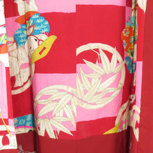 Load image into Gallery viewer, 着物コート アンティーク 昔道行 絹 赤色 薔薇模様 レトロ 身丈107cm