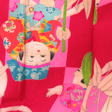 Load image into Gallery viewer, 着物コート アンティーク 昔道行 絹 赤色 薔薇模様 レトロ 身丈107cm