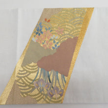 Load image into Gallery viewer, 袋帯 綴れ 金糸銀糸 オシドリに花模様 シルバーxゴールドx多色 お太鼓柄 正絹 仕立て上がり 長さ448cm