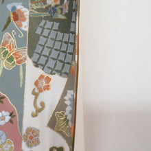 Load image into Gallery viewer, 袋帯 雪輪に地紙文 刺繍入り 箔入り 白色x多色  六通柄 正絹 仕立て上がり 長さ448cm