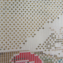 Load image into Gallery viewer, 紬 着物 本場大島紬 証紙付き 白大島 扇子模様 ベージュx薄茶色x赤色 正絹 袷 広衿 カジュアル 仕立て上がり着物 身丈165cm