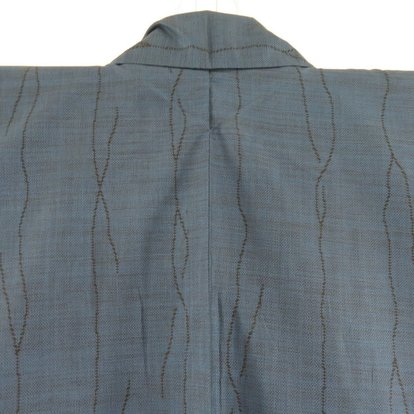 紬 着物 大島紬 9マルキ 縦線模様 紺色x黒色 袷 正絹 広衿 カジュアル