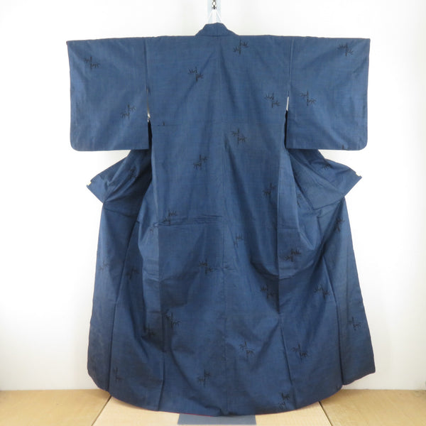 紬 着物 大島紬 竹模様 紺色x黒色 正絹 袷 広衿 カジュアル 仕立て 紬 着物 大島紬 竹模様 紺色x黒色 正絹 袷 広衿 カジュアル 仕立て