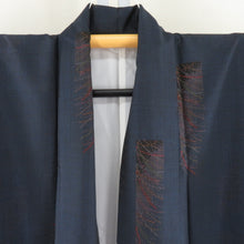 画像をギャラリービューアに読み込む, 紬 着物 大島紬 ススキ模様 紺色xオレンジ色x多色 袷 広衿 正絹 カジュアル 仕立て上がり着物 身丈157cm