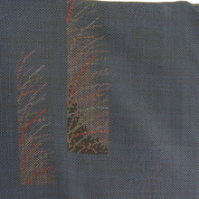 画像をギャラリービューアに読み込む, 紬 着物 大島紬 ススキ模様 紺色xオレンジ色x多色 袷 広衿 正絹 カジュアル 仕立て上がり着物 身丈157cm