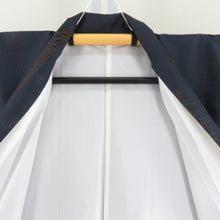 画像をギャラリービューアに読み込む, 紬 着物 大島紬 ススキ模様 紺色xオレンジ色x多色 袷 広衿 正絹 カジュアル 仕立て上がり着物 身丈157cm