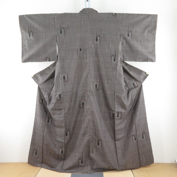 紬 着物 大島紬 縦霧模様 黒色x茶色 袷 正絹 広衿 カジュアル 仕立て