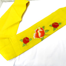 画像をギャラリービューアに読み込む, 名古屋帯 アンティーク帯 昔名古屋帯 黄 オレンジ 毬 花 刺繍 昔帯 九寸帯 レトロモダン 明治・大正ロマン 難有 長さ332cm