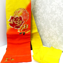 画像をギャラリービューアに読み込む, 名古屋帯 アンティーク帯 昔名古屋帯 黄 オレンジ 毬 花 刺繍 昔帯 九寸帯 レトロモダン 明治・大正ロマン 難有 長さ332cm