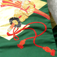 画像をギャラリービューアに読み込む, 名古屋帯 アンティーク帯 昔名古屋帯 緑 金 渋オレンジ 黒 古典芸能 小道具 刺繍 金コマ刺繍 昔帯 九寸帯 レトロモダン 明治・大正ロマン  長さ341cm