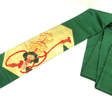 画像をギャラリービューアに読み込む, 名古屋帯 アンティーク帯 昔名古屋帯 緑 金 渋オレンジ 黒 古典芸能 小道具 刺繍 金コマ刺繍 昔帯 九寸帯 レトロモダン 明治・大正ロマン  長さ341cm
