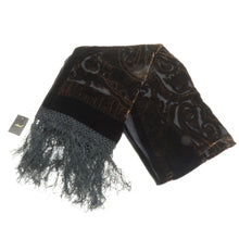 画像をギャラリービューアに読み込む, ショール ベルベットショール 更紗模様 黒x茶色 組成ベースシルク100%  長さ174cm