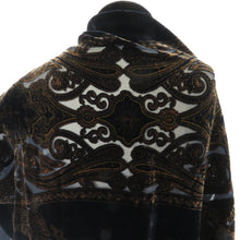 画像をギャラリービューアに読み込む, ショール ベルベットショール 更紗模様 黒x茶色 組成ベースシルク100%  長さ174cm