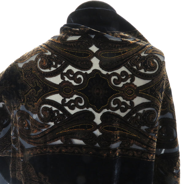 ショール ベルベットショール 更紗模様 黒ｘ茶色　組成ベースシルク100％  長さ174cm 【キモノオフ野々市若松店】 ショール ベルベットショール 更紗模様 黒x茶色 組成ベースシルク100