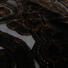 画像をギャラリービューアに読み込む, ショール ベルベットショール 更紗模様 黒x茶色 組成ベースシルク100%  長さ174cm