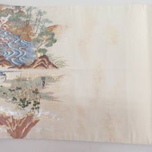 画像をギャラリービューアに読み込む, 袋帯 正絹 昇運十福図文様 ベージュ色x多色 金糸銀糸 六通柄 壱千八百織 フォーマル 仕立て上がり 長さ448cm