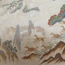 画像をギャラリービューアに読み込む, 袋帯 正絹 昇運十福図文様 ベージュ色x多色 金糸銀糸 六通柄 壱千八百織 フォーマル 仕立て上がり 長さ448cm