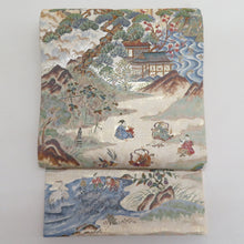 画像をギャラリービューアに読み込む, 袋帯 正絹 昇運十福図文様 ベージュ色x多色 金糸銀糸 六通柄 壱千八百織 フォーマル 仕立て上がり 長さ448cm