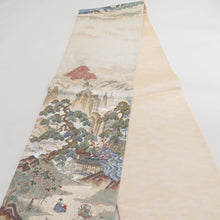 画像をギャラリービューアに読み込む, 袋帯 正絹 昇運十福図文様 ベージュ色x多色 金糸銀糸 六通柄 壱千八百織 フォーマル 仕立て上がり 長さ448cm