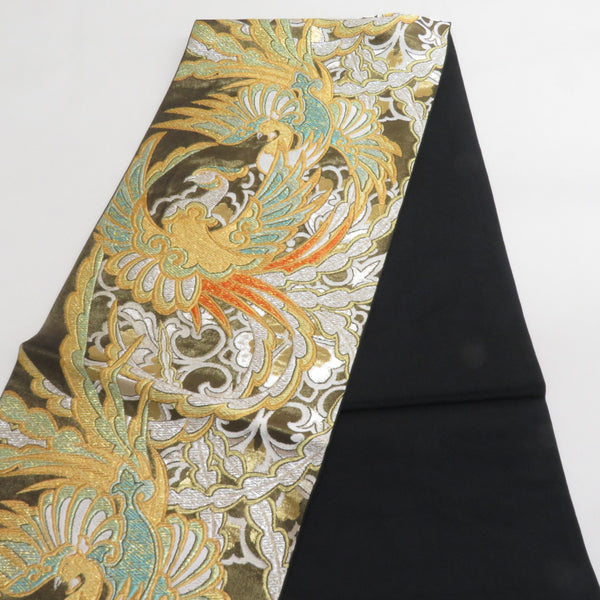 袋帯 振袖用 西陣織 川島織物 鳳凰紋様 茶色x金色x緑色 金糸銀糸