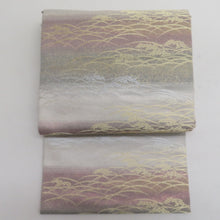 画像をギャラリービューアに読み込む, 袋帯 作り帯 とのき帯 フォーマル 金糸銀糸 草模様 正絹 薄紫色x銀色x金色 六通柄 仕立て上がり 着物帯