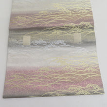 画像をギャラリービューアに読み込む, 袋帯 作り帯 とのき帯 フォーマル 金糸銀糸 草模様 正絹 薄紫色x銀色x金色 六通柄 仕立て上がり 着物帯