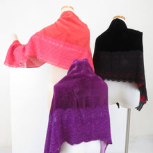 Load image into Gallery viewer, ショール 3点セット レーヨン ベルベットショール 黒x赤ピンクx紫色