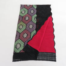 画像をギャラリービューアに読み込む, ショール 3点セット 表絹 レース部分レーヨン  黒xピンクxえんじ色