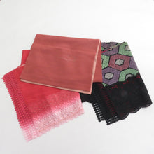 画像をギャラリービューアに読み込む, ショール 3点セット 表絹 レース部分レーヨン  黒xピンクxえんじ色